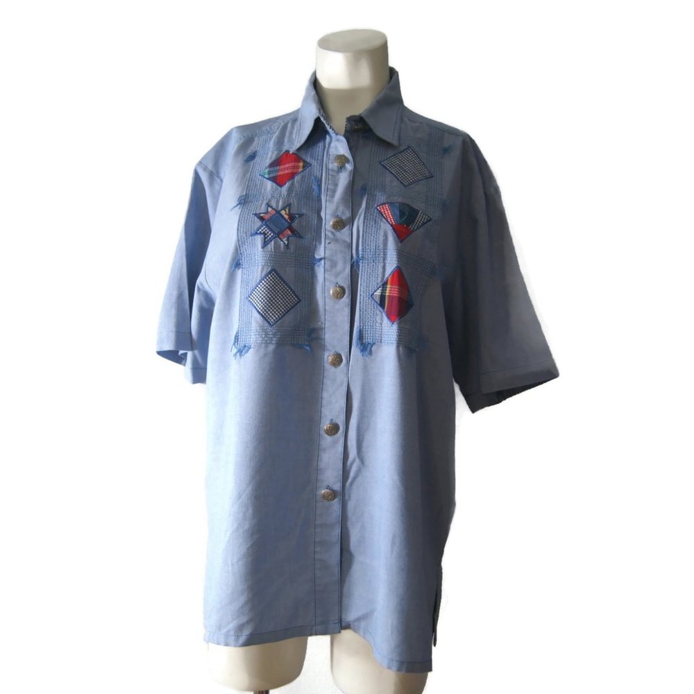 Vintage 70s 80s Koret City Blues Chambray Button Up Blouse Shirt
